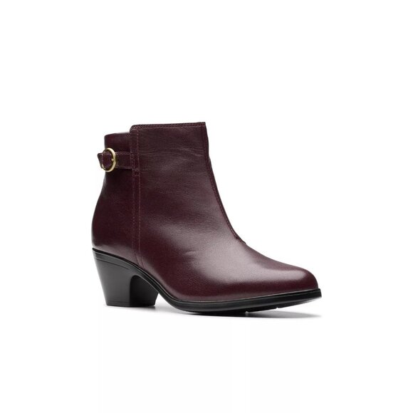 140$ Clarks Collection Emily 2 Belle Leather Ankle Boots Size 6 US Wine Maroon - Picture 1 of 2